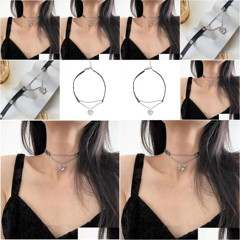 pendant necklaces punk moonlight stone irregular heart chain leather necklace party jewelry for men women grunge y2k accessories