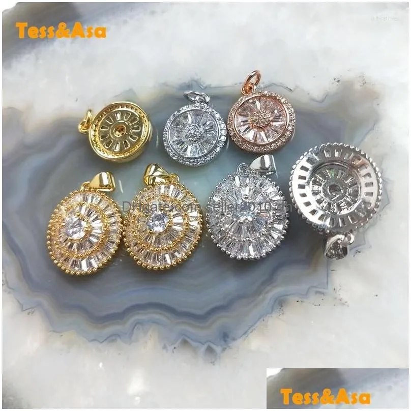 pendant necklaces 5pcs round delicate rose gold clear cubic zircon silver plated necklace brass charms women handmade girls jewelry