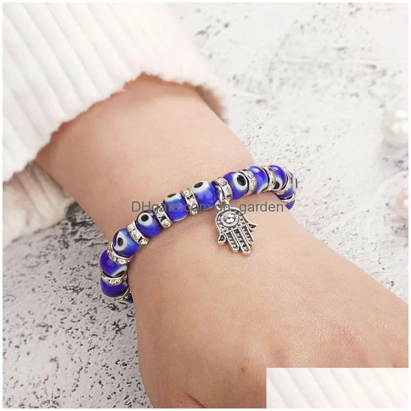 8mm turkey evil blue eyes beads bracelets hamsa hand charm bracelet men women fashion jewelry friendship bracelet