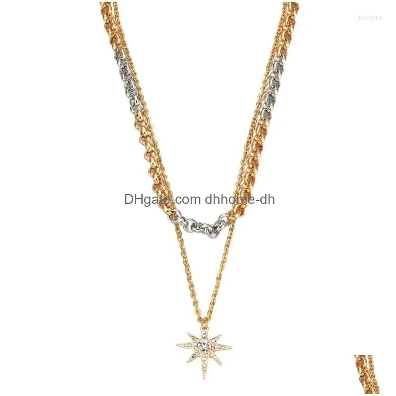 pendant necklaces double layer chain necklace for women temperament two tone splicing hexagram short trending products