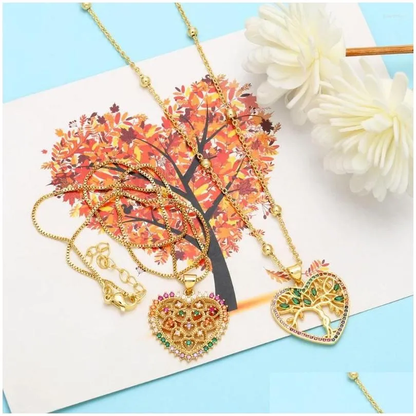 pendant necklaces flola multicolor crystal big heart for women cz green tree of life necklace gold plated romantic jewelry gifts