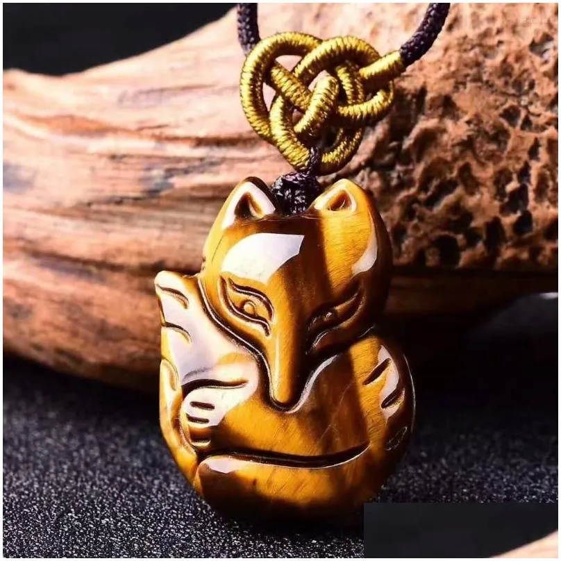 pendant necklaces joursneige natural yellow tiger eyes stone necklace lucky evil spirits for women men rope chain fashion jewelry