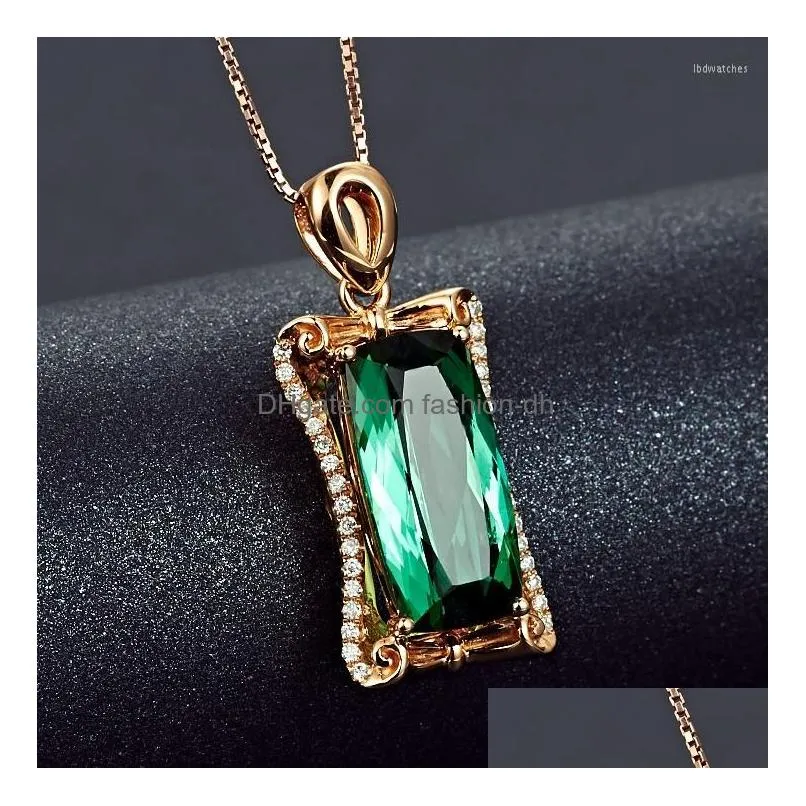 pendant necklaces european and american style rectangular emerald imitation green tourmaline plated rose gold collar chain