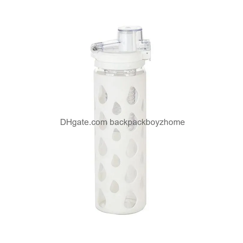 21oz silicone insulated straight glass bottle sport yoga travel water drinkware with anti slip silicone sleeves