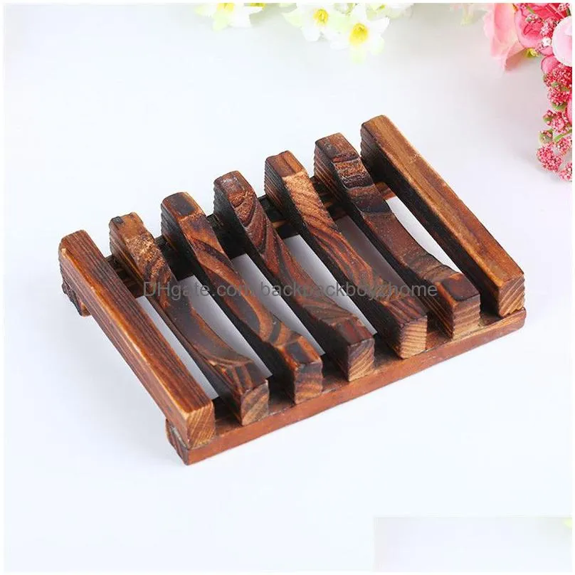 wood soap hollow rack natural bamboo tray holder sink deck bathtub shower toilet soap dishes