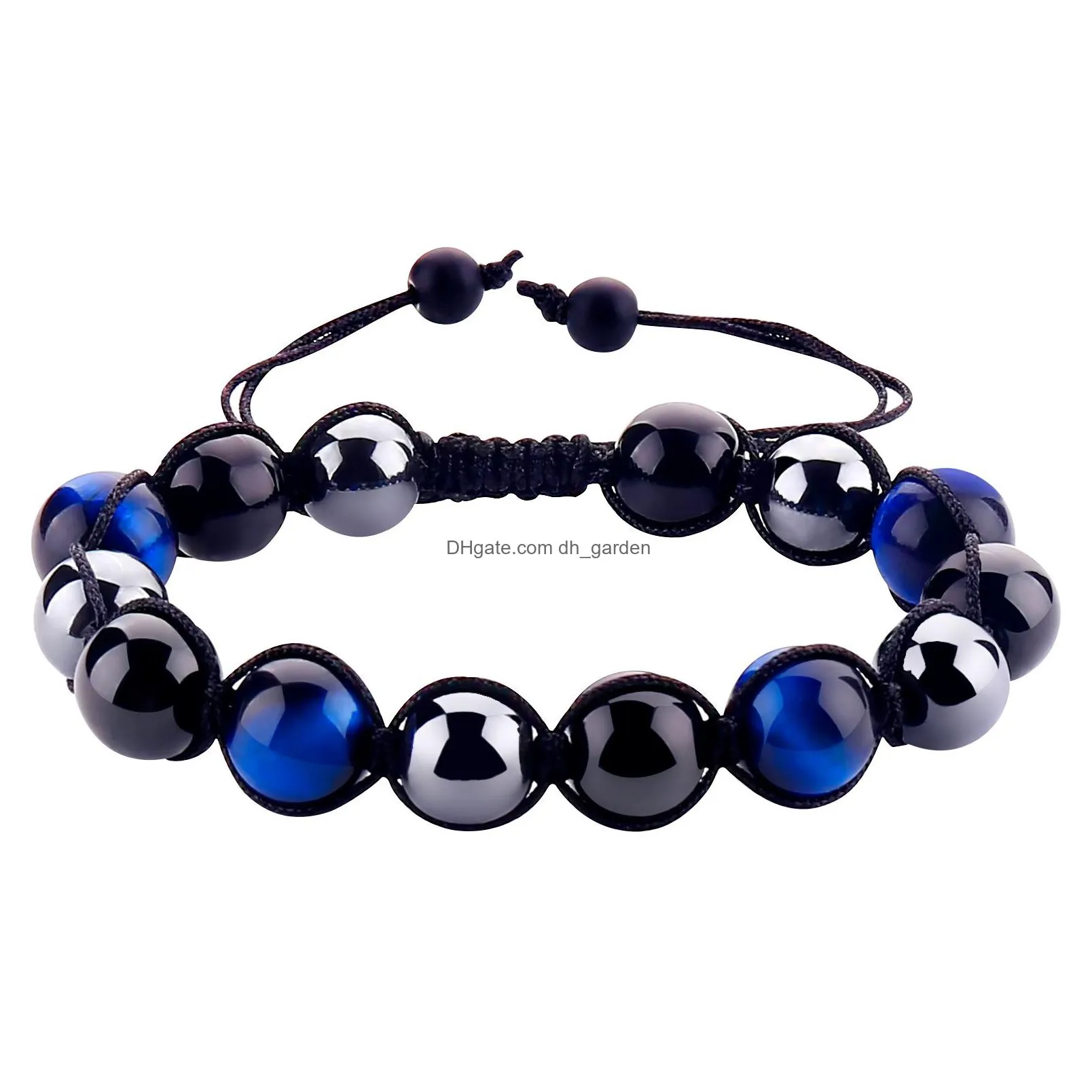 tiger eye stone beaded bracelet strands triple protection bracelets for men women 10mm rope braided yoga pulseras jewelry