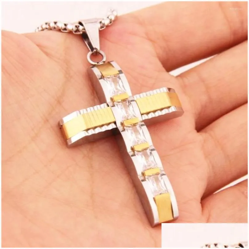 pendant necklaces classic stainless steel silver color gold gold cross design square cz stone mens necklace box chain 24 wholesale