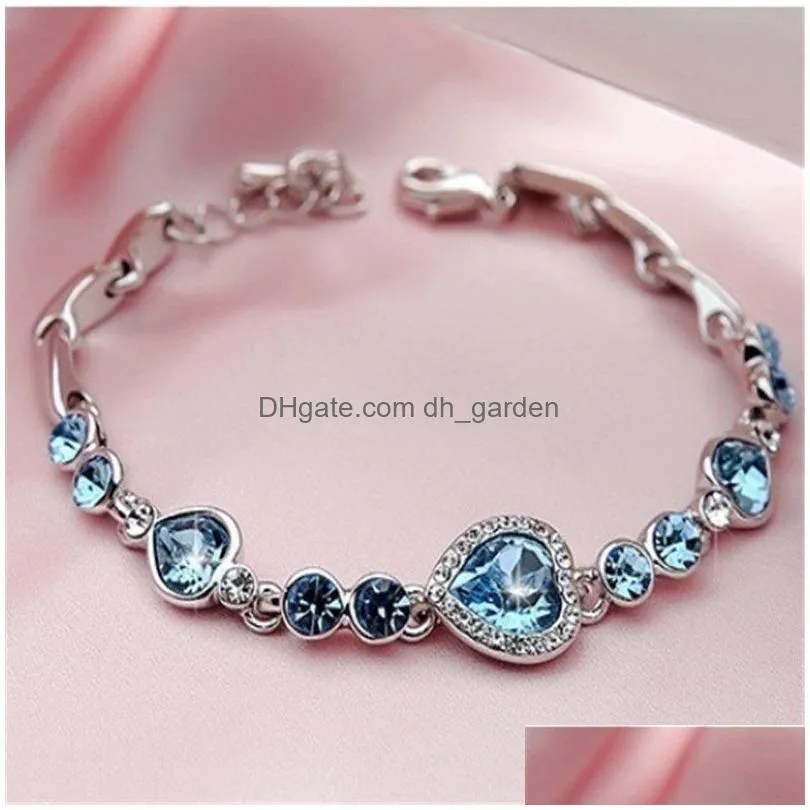 fashion blue crystal bracelet link chain ocean heart colorful crystal bracelets jewelry