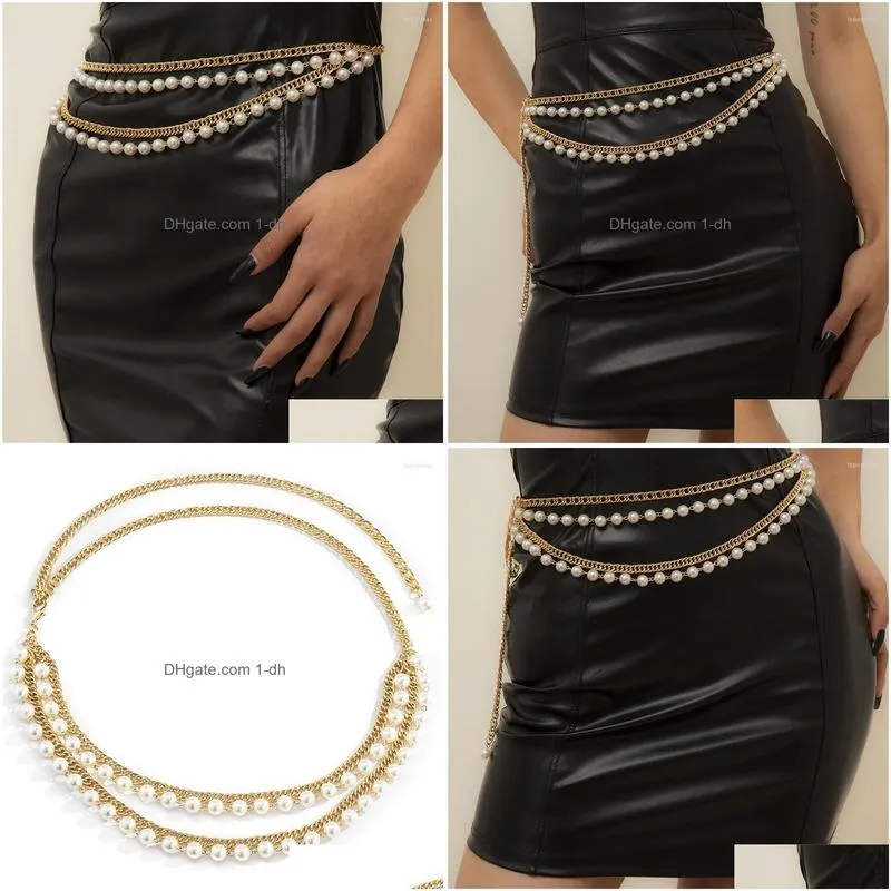 belts layered imitation pearl beads tassel belt chain women fashion waist chains jewelry