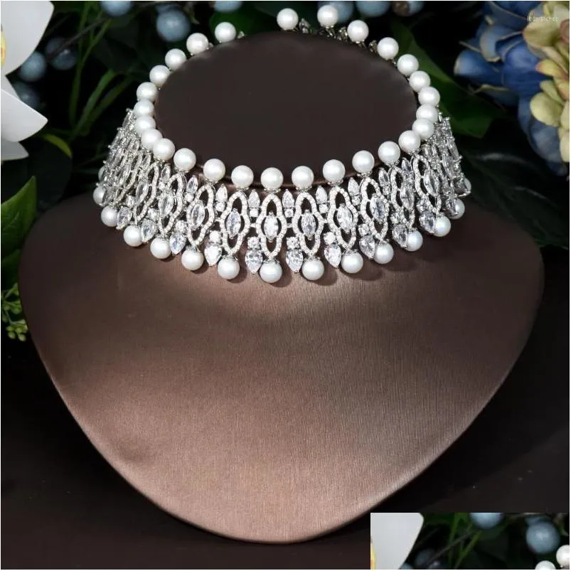 pendant necklaces hibride fashion clear white pearl dubai jewellery bridal wedding choker necklace pendant for women accessories