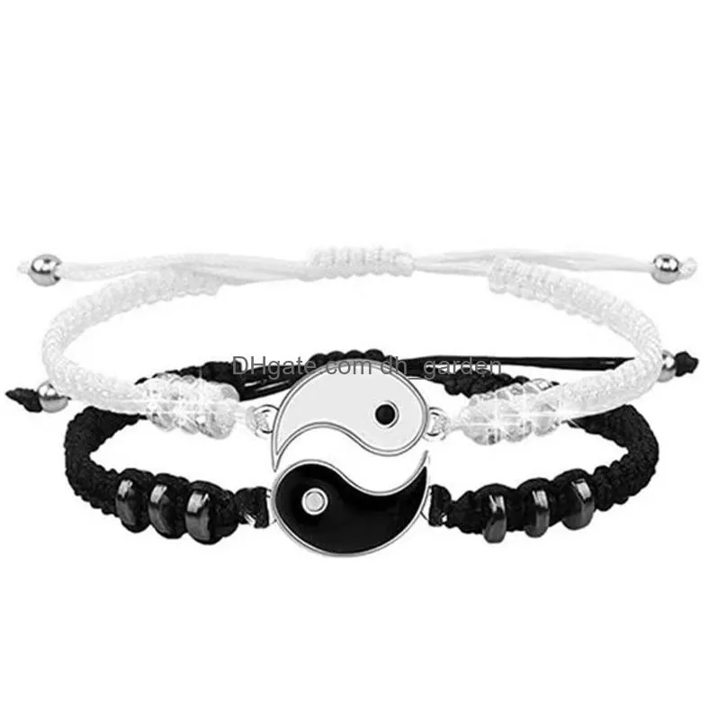 handmade couple bracelets adjustable rope chinese tai chi yin yang charm bracelet friendship jewelry gifts