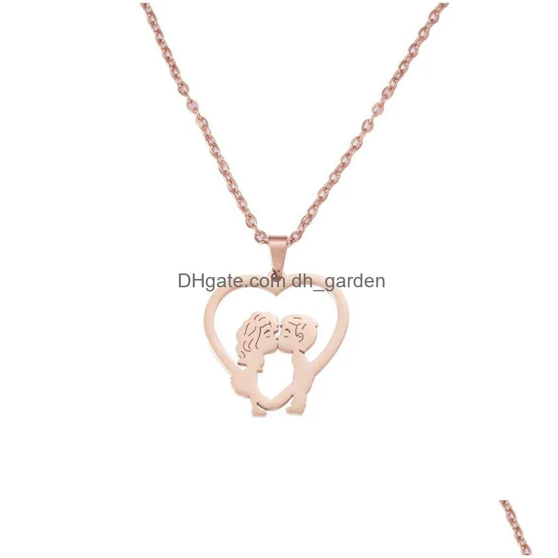 stainless steel boy girl necklace love heart gold plating pendant necklace memorial gift