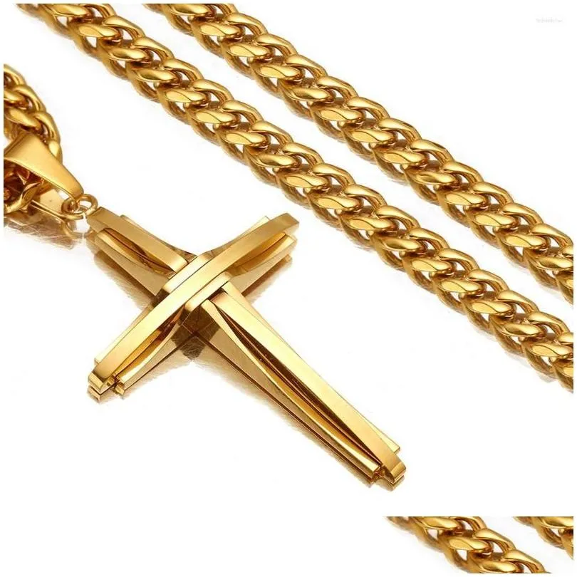 pendant necklaces vintage cross necklace punk design classic 316l stainless steel curb chain men women jewelry