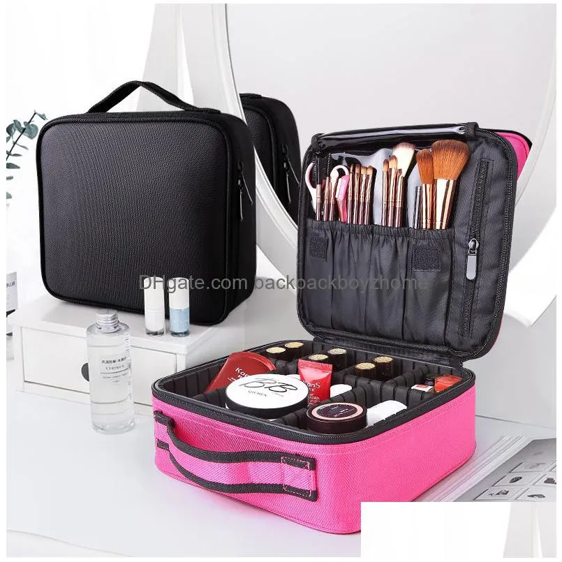 professional portable makeup bag travel waterproof cosmetic organizer with adjustable dividers