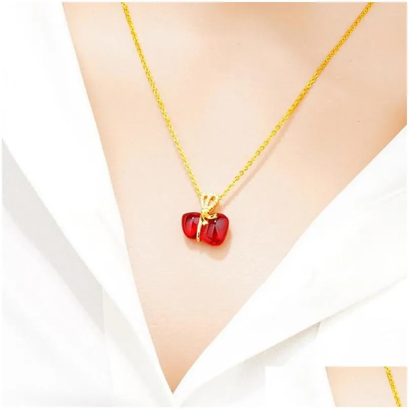 pendant necklaces unique pure natural stone crystal gourd clavicle for women 24k gold chain choker necklace christmas gifts