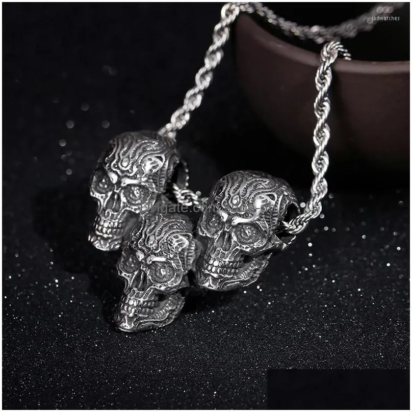 pendant necklaces european and american hiphop punk street retro titanium steel necklace trendy male skull stainless accessories