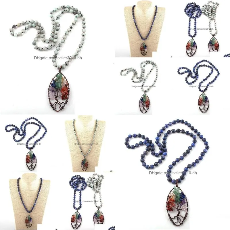 pendant necklaces fashion bohemian tribal jewelry stones long knotted 7 chakra life women ethnic necklacependant