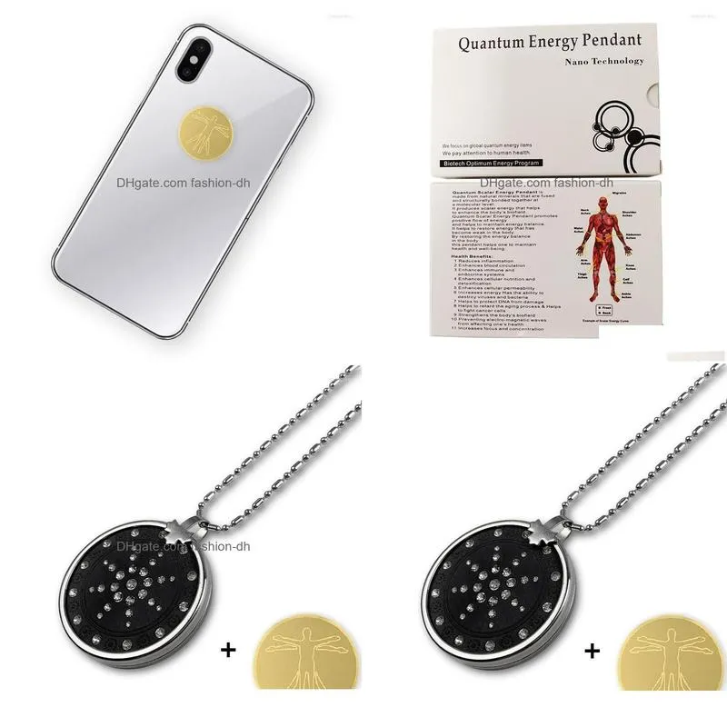 pendant necklaces quantum necklace 3 health care stones vintage jewelry for women men with 6 pieces anti emf mobile shield stickers