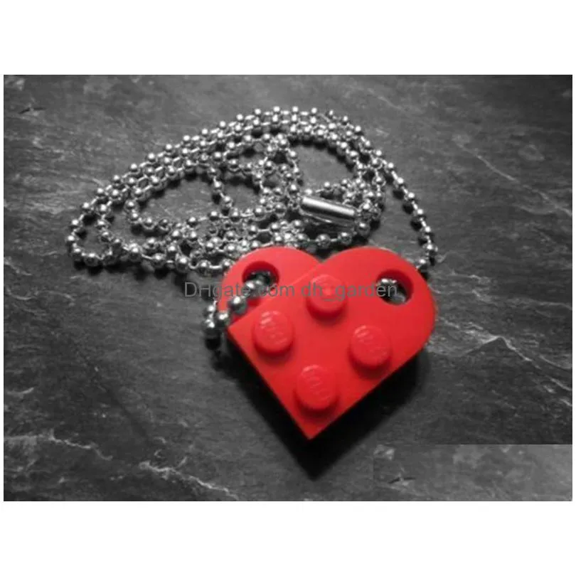 2pcs beads building brick heart necklace for women men love couple valentines gifts punk girlfriend necklaces jewelry