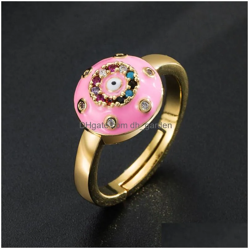 evil blue eye ring adjustable copper gold plated zircon rings colorful oil dropping jewelry