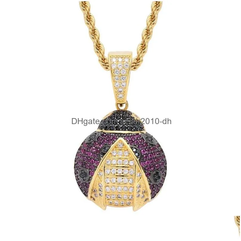 pendant necklaces hip hop rapper cubic zirconia paved bling iced out cute insect chafer pendants necklace for women men charm