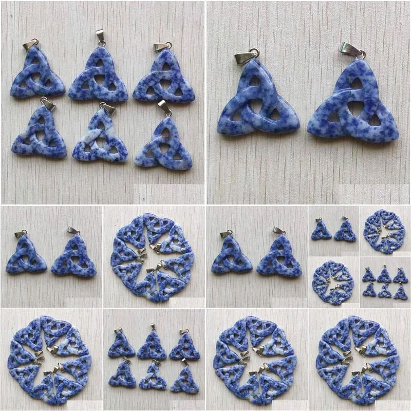 pendant necklaces fashion high quality natural sodalite stone hollow triangle shape pendants for jewelry making 8pcs/lot wholesale