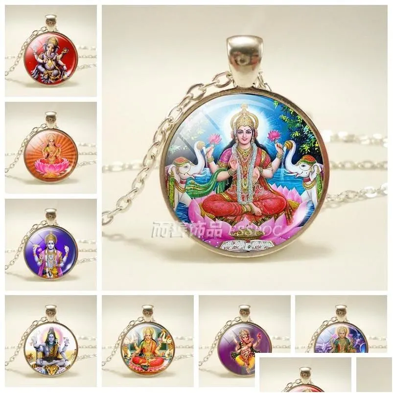 pendant necklaces lakshmi goddess glass dome fashion accessories necklace jewelry hinduism amulet charm cabochon for him or herpendant