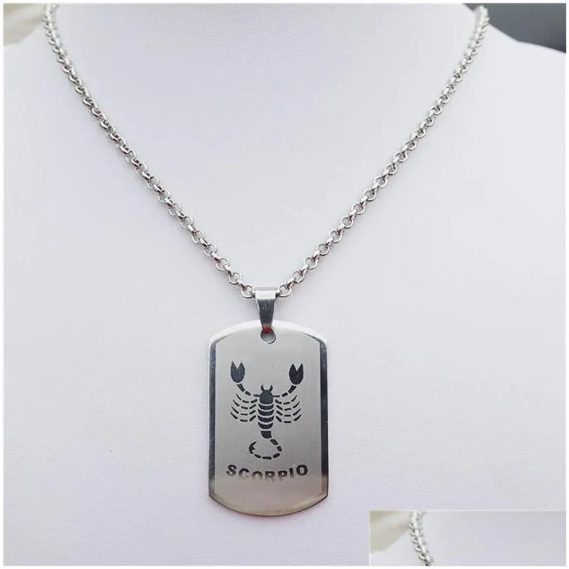 pendant necklaces pieces stainless steel astrology zodiac sign dog tag necklace constellation horoscopes birthday giftpendant