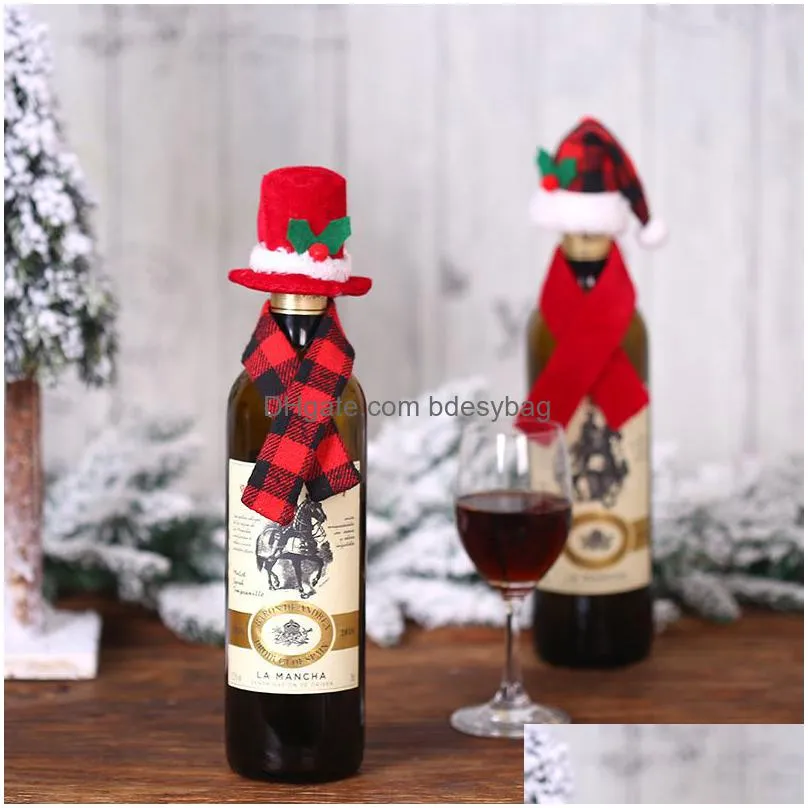 christmas wine bottle decor scarf and hat twopiece red wine bottles xmas kitchen table ornament