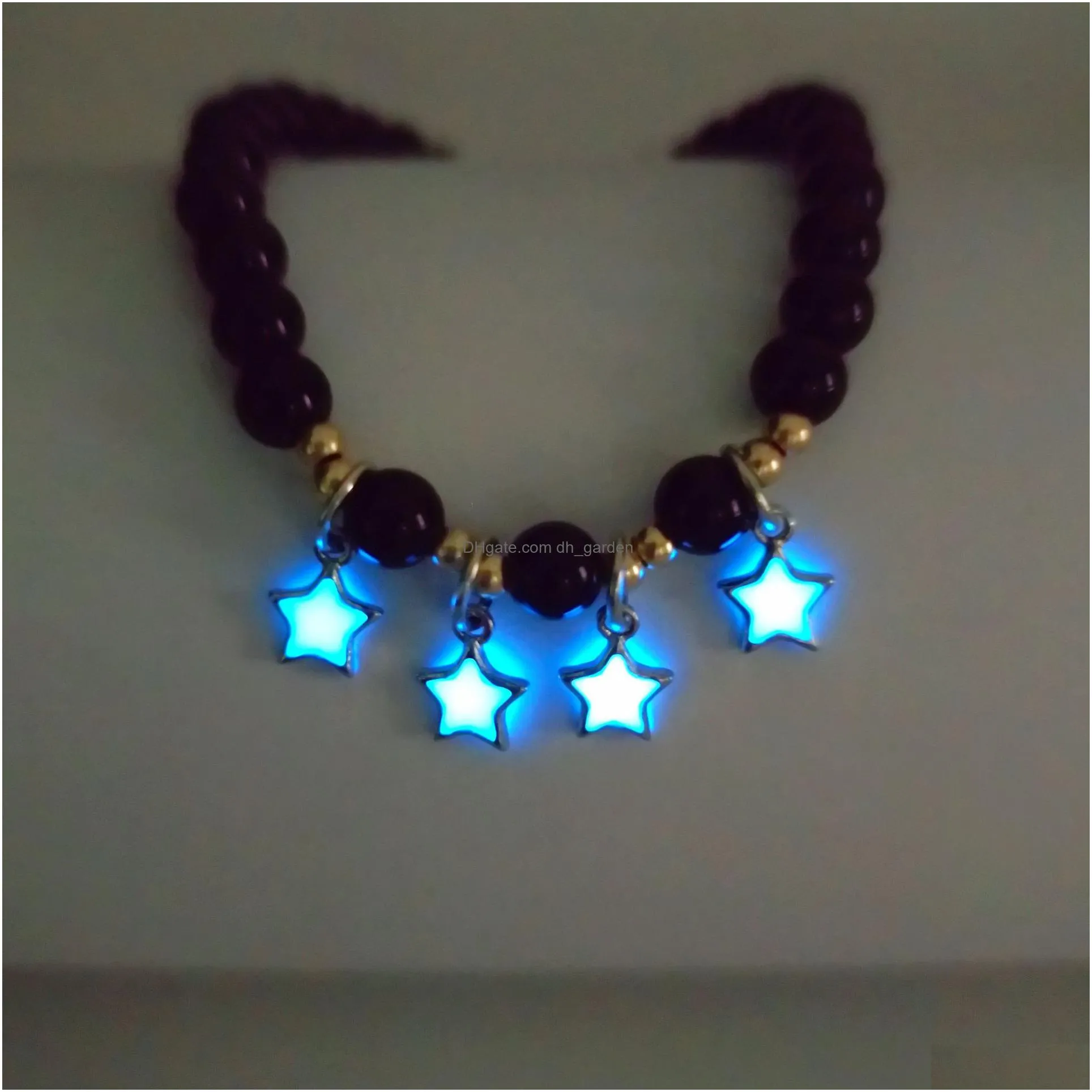 fashion moon star charm beaded bracelet strands glow in the dark luminous bracelet for women mens