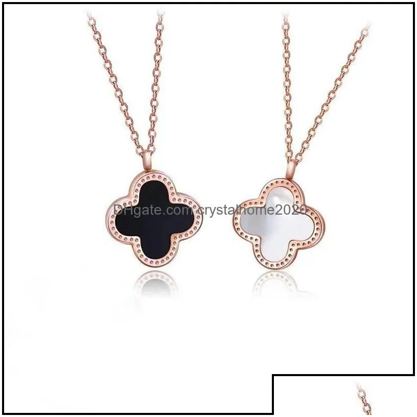 pendant necklaces classic design handmade double side clover necklace stainless steel bracelet jewelry for women gift drop delivery p