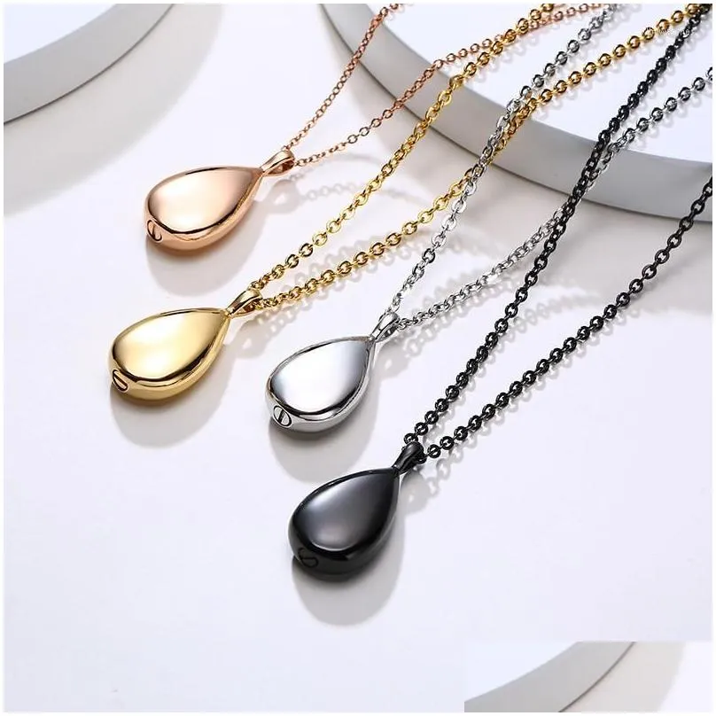 pendant necklaces zorcvens fashion urn water tear drop necklace stainless steel droplet collar for women men ash jewelry
