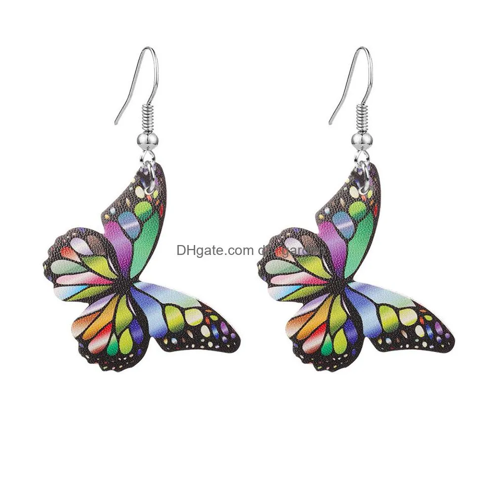 retro leather butterfly earrings charm fashion colorful water drop long statement wings earring for women party jewelry gift