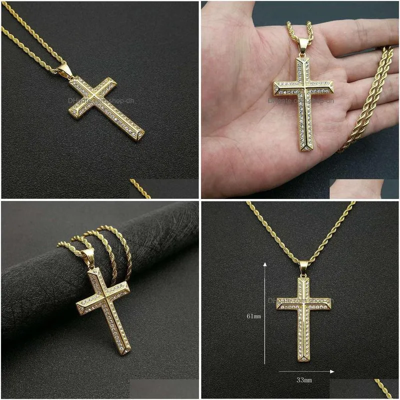 pendant necklaces high quality womens cross necklace 316l stainless steel 60cm chain gold color mens for giftpendant