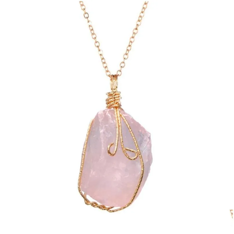 pendant necklaces fysl light yellow gold color wire wrap irregular shape fluorite stone link chain necklace rock crystal jewelry