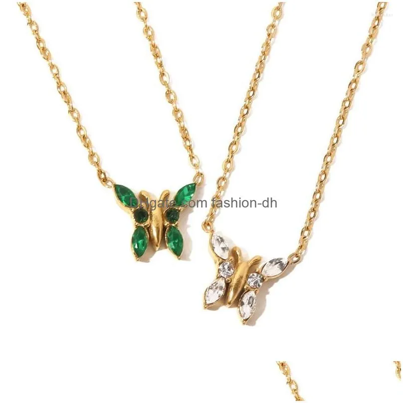 pendant necklaces butterfly inlaid green/white zircon necklace pendants and for women man jewelry male men mens woman couple