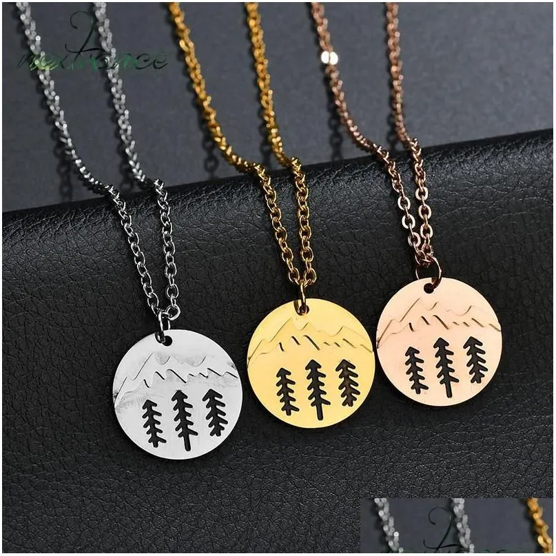 pendant necklaces nextvance travel pine tree mountain round necklace outdoor adventure nature forest chain clavicle charm