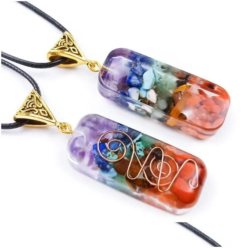 pendant necklaces orgonite chakela rainbow seven chakra reiki healing energy stone meditation pendulum necklace