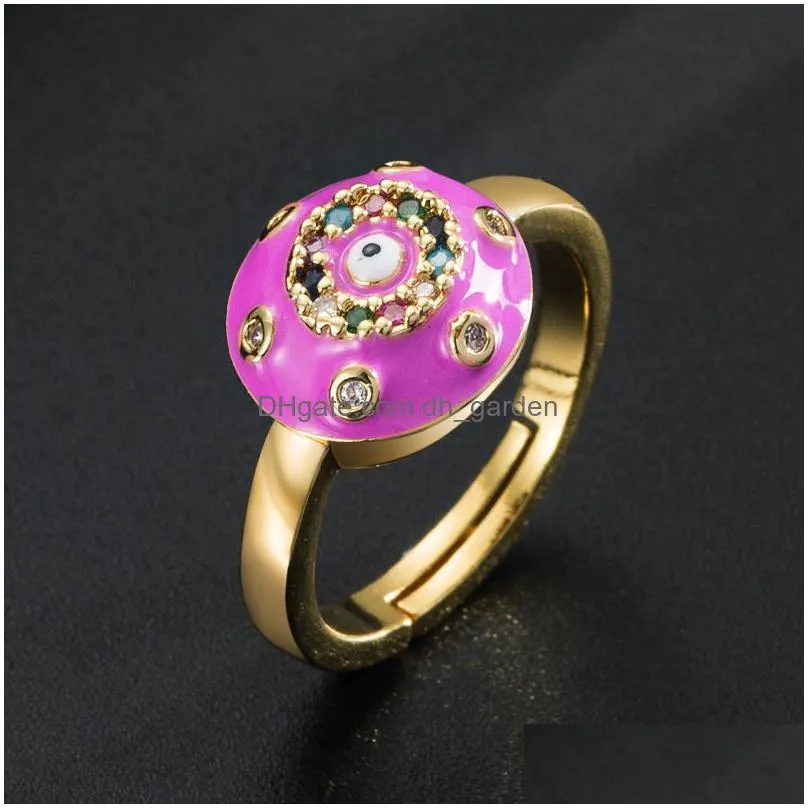 evil blue eye ring adjustable copper gold plated zircon rings colorful oil dropping jewelry