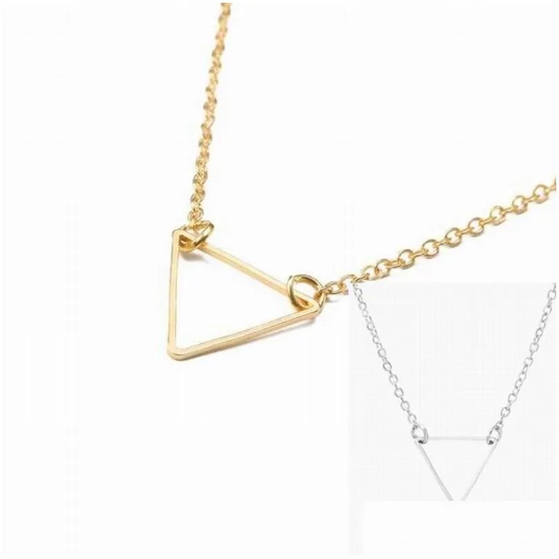 pendant necklaces fashion jewelry rose gold purple zircon geometric triangle necklace bride clavicle chain women hollowed length