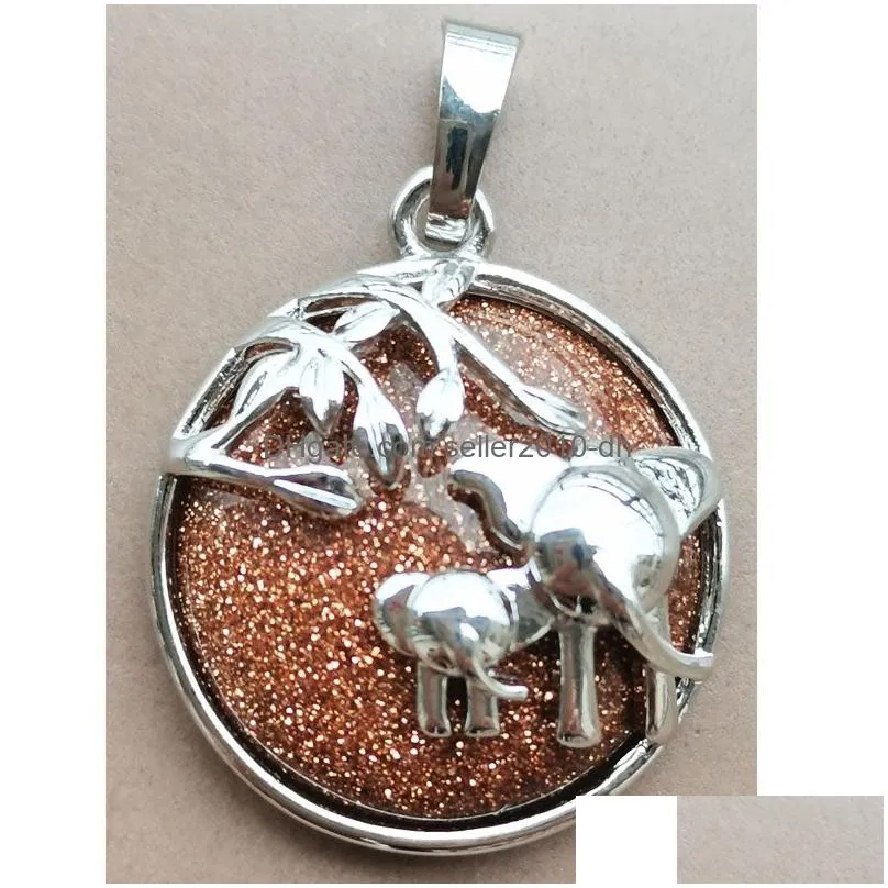 pendant necklaces goldstone malachite lapis lazuli tiger eye crystal carnelian aventurine opal round elephant bead wfh988