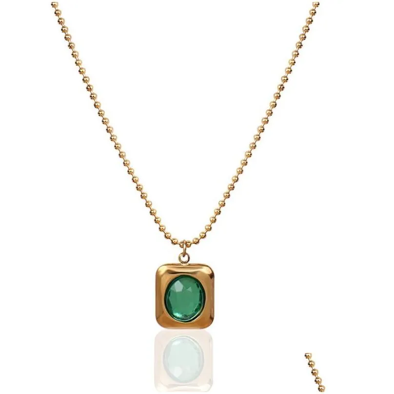 pendant necklaces greatera trendy square green stone for women golden stainless steel beads chain choker necklace jewelry giftpendant