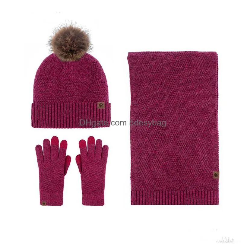 winter party supplies christmas warm beanie hat scarf and touchscreen gloves set for women and men