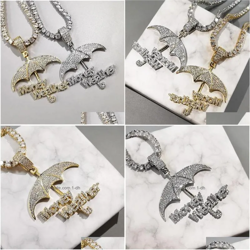 pendant necklaces bling iced out umbrella money wealher cubic zirconia neckalce for men women fashion hip hop jewelry morr22