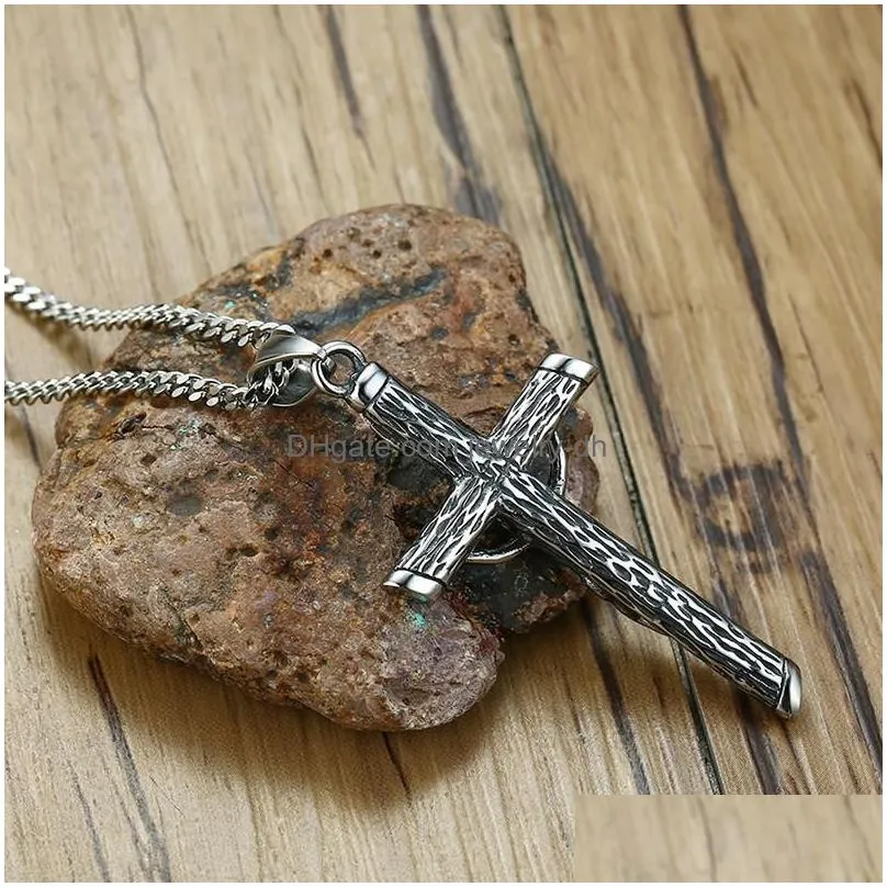 pendant necklaces ancient crucifix cross charms necklace stainless steel punk jewelry for men male jesus rosary christening