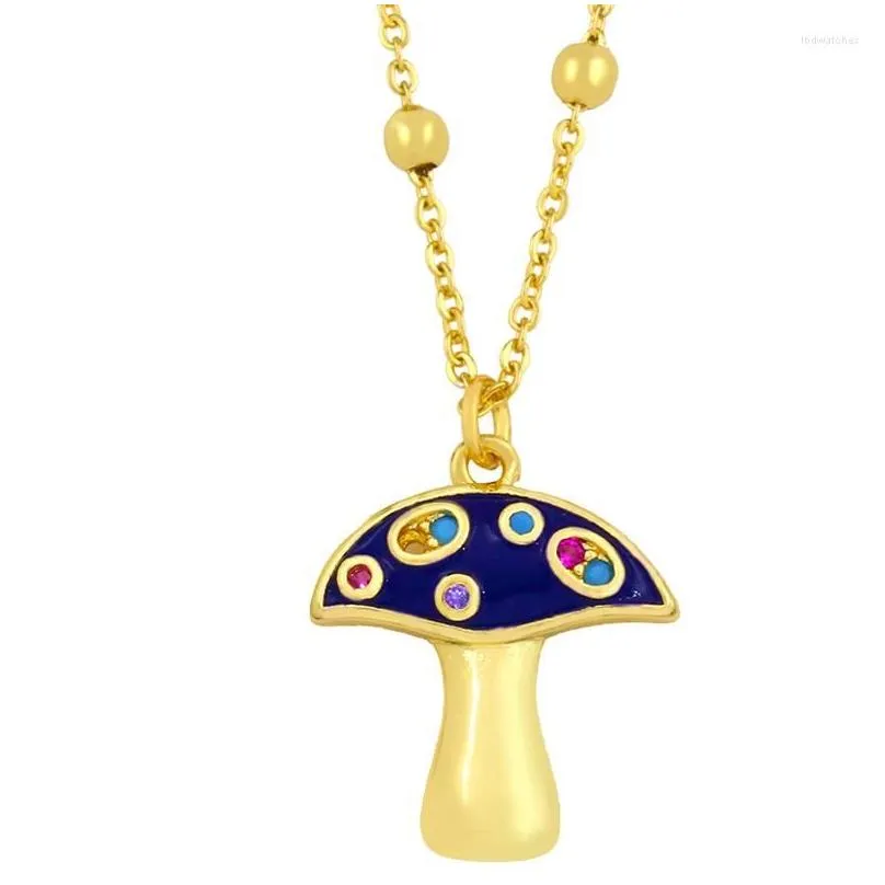 pendant necklaces flola gold short chain copper cz mushroom necklace bead colorful cute enamel accessories for women nkey04