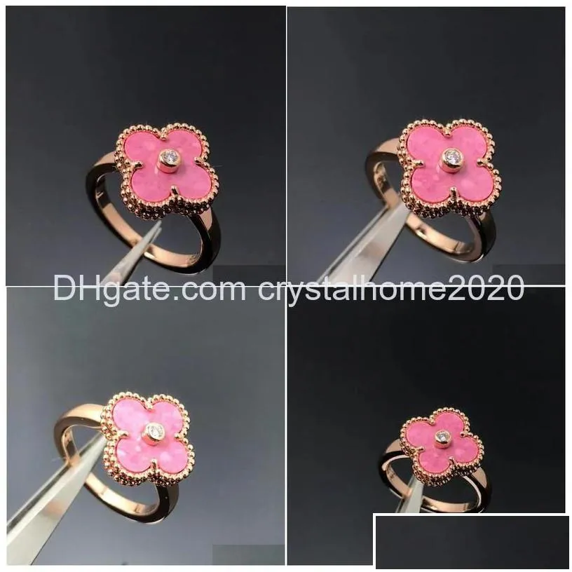 band rings brand luxury clover designer for women girls diamond crystal 18k rose gold sweet pink love nail ring party wedding jewelr