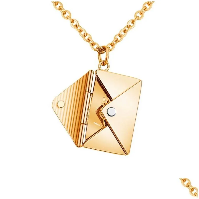 pendant necklaces drop personalized envelope locket necklace love you secret message stainless steel salependant