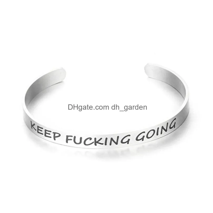 stainless steel open cuff bracelet bangle keep fucking going personalized letter initial bracelets for women