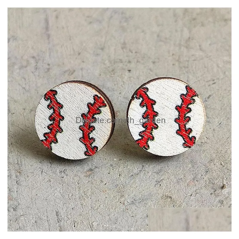sport baseball stud earrings for women football volleyball wooden earring party fashion jewelry gifts